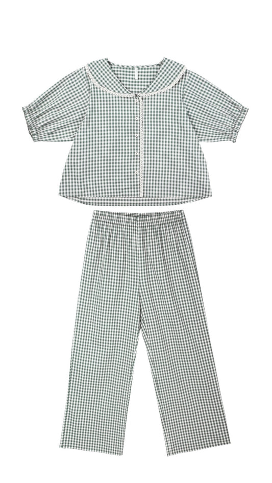 RUFFLE PAJAMAS || EVERGREEN GINGHAM