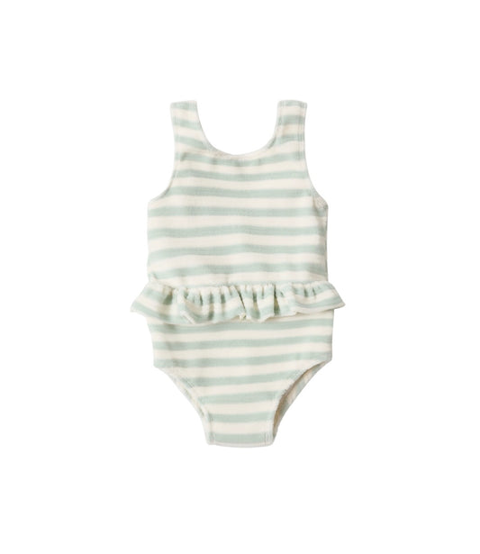 Rylee + Cru Skirted One-Piece for Girls in Seafoam Stripe