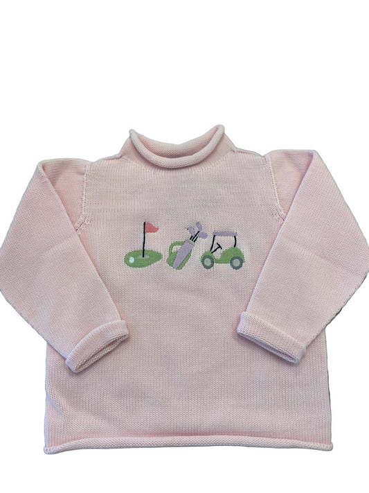 Golf Cart Embroidered Rollneck Sweater-Pink