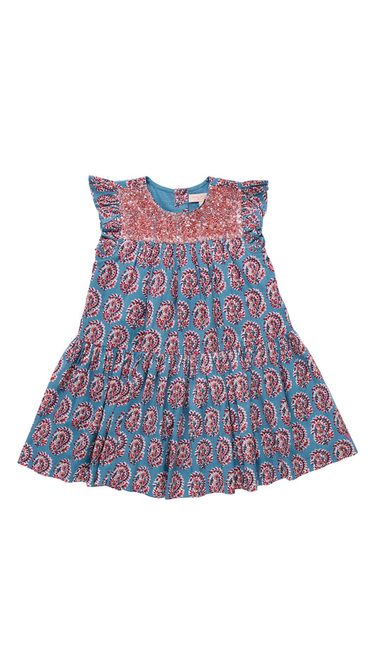 Fiona Ruffle Dress - Blue Paisley