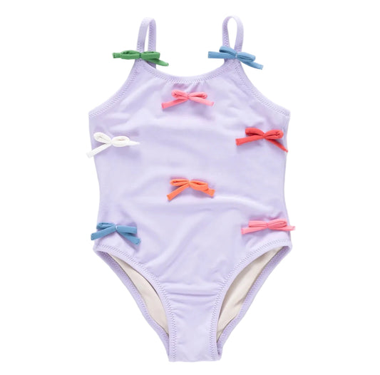 Pink Chicken Girls Lottie Suit - Lavender Multi Bow Applique
