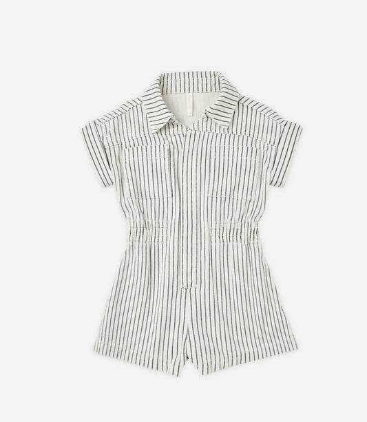 UTILITY ROMPER || NAVY PINSTRIPE