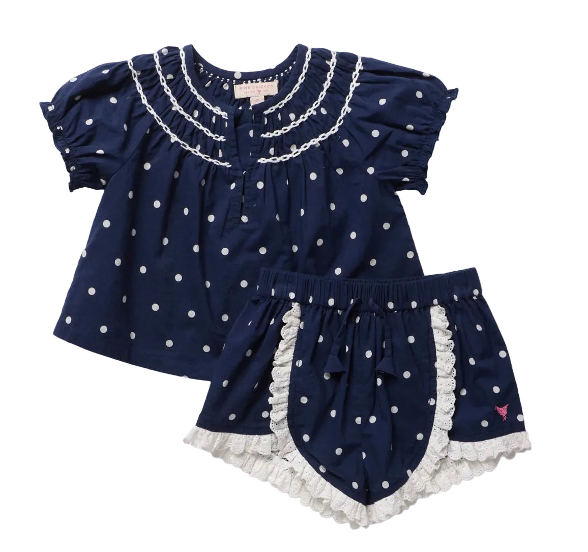 Girls Millie 2-piece Set - Navy Dot