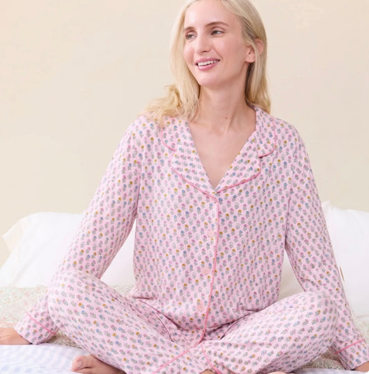Pink Chicken Bamboo PJ Set - Pink Carnations
