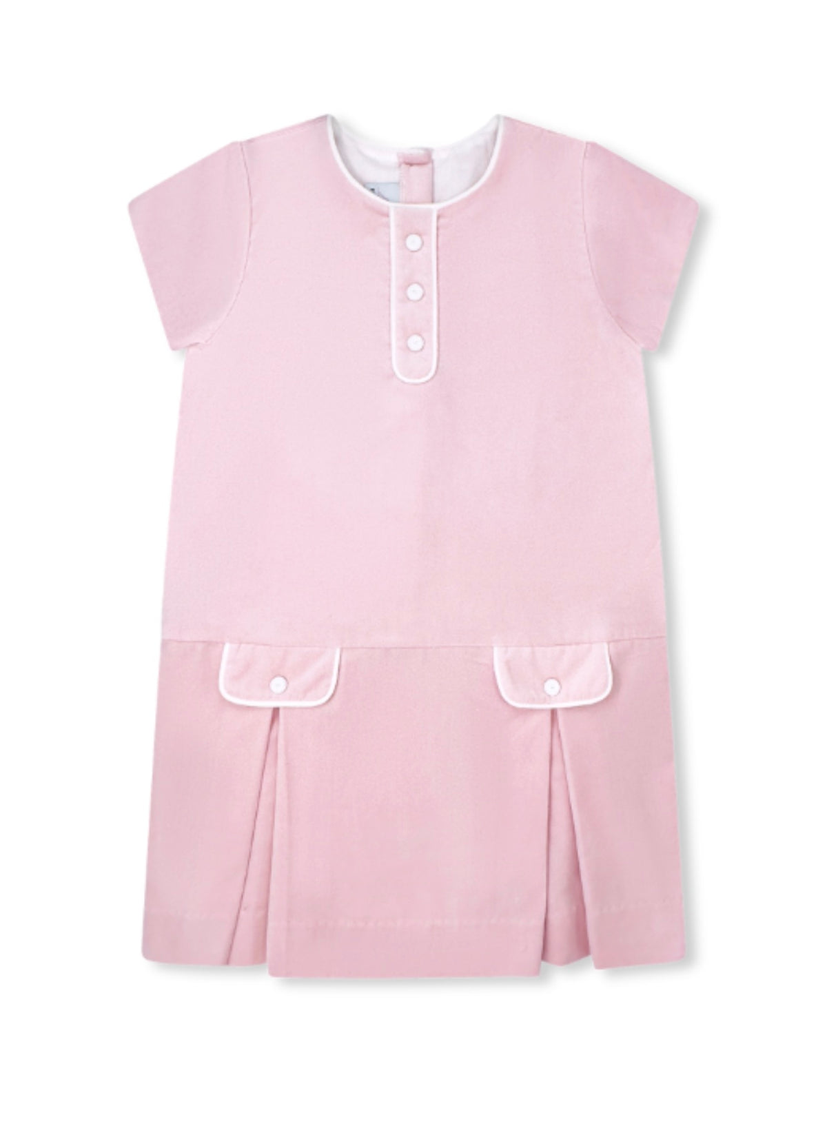 Petite Pink Velvet Dress - Pink with Cream Trim