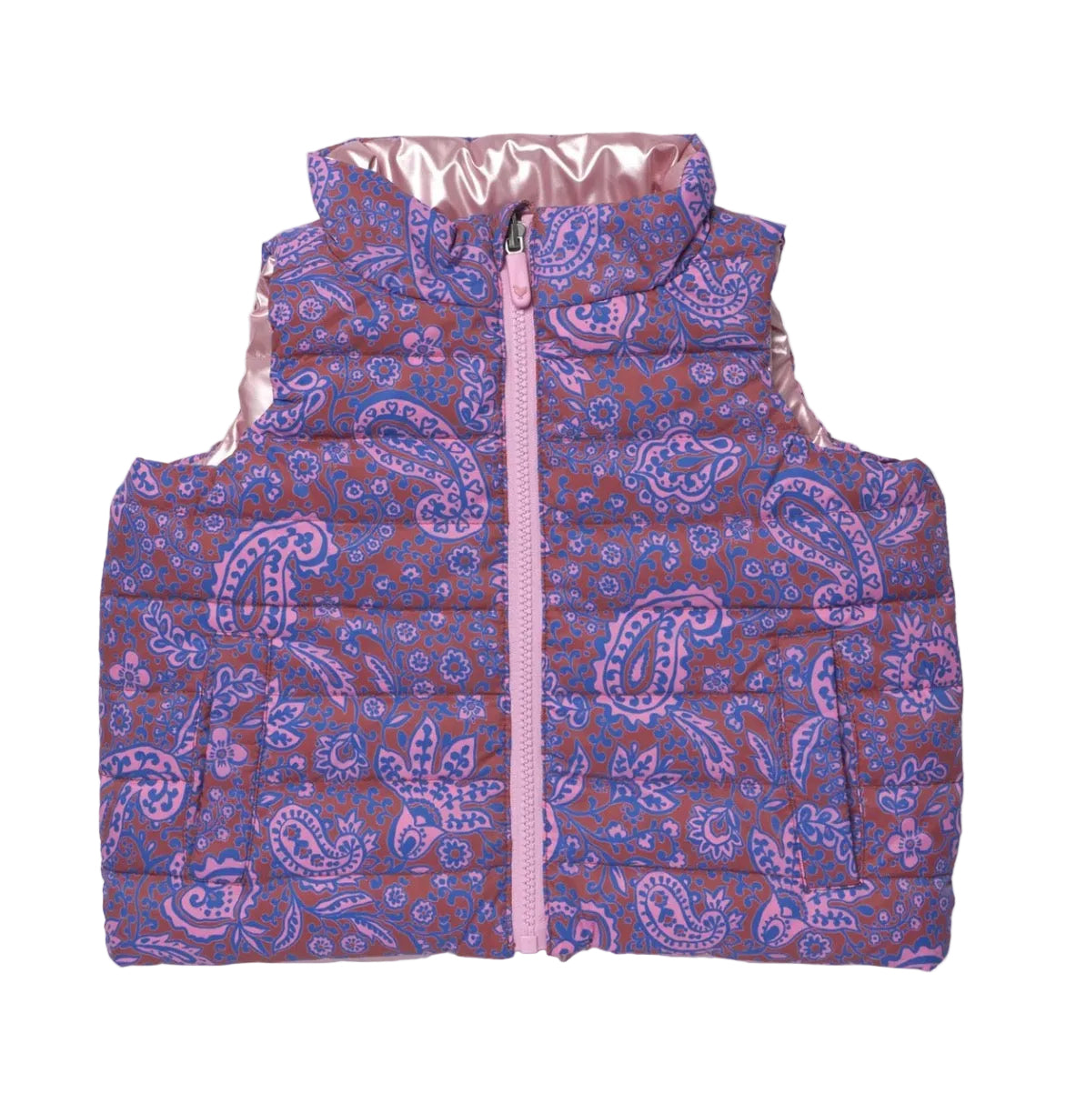 Girls Reversible Riley Vest-Purple Paisley Vines