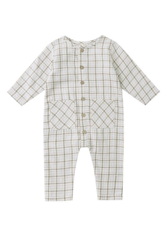 Pocketed Woven Jumpsuit || Blue Plaid
