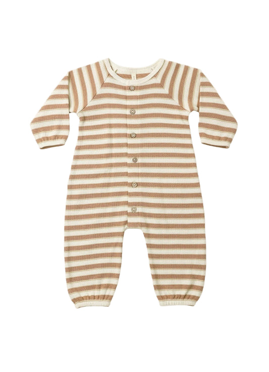 Waffle Long Sleeve Jumpsuit-Spice Stripe