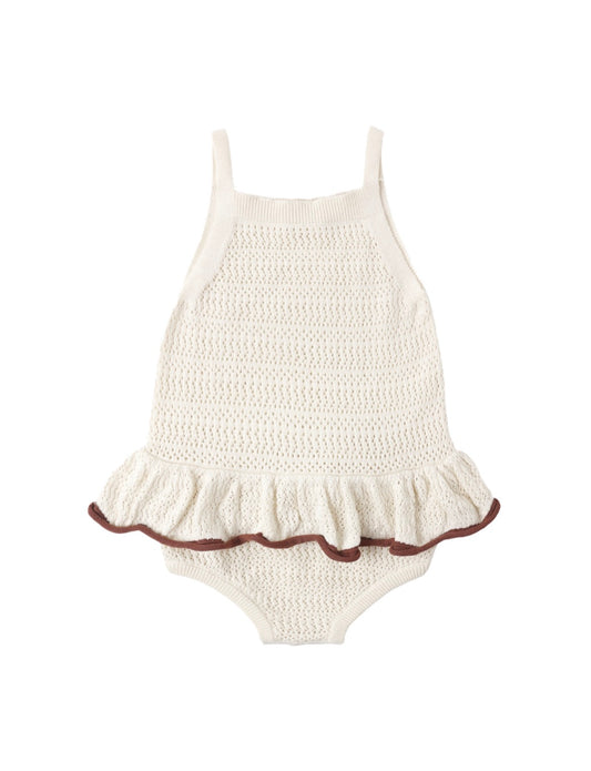 Rylee + Cru Crochet Ruffle Romper for Baby Girls in Natural