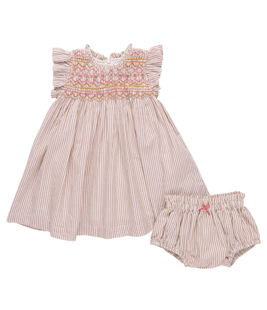Pink Chicken Baby Girls Stevie Dress - Tawny Brown Stripe