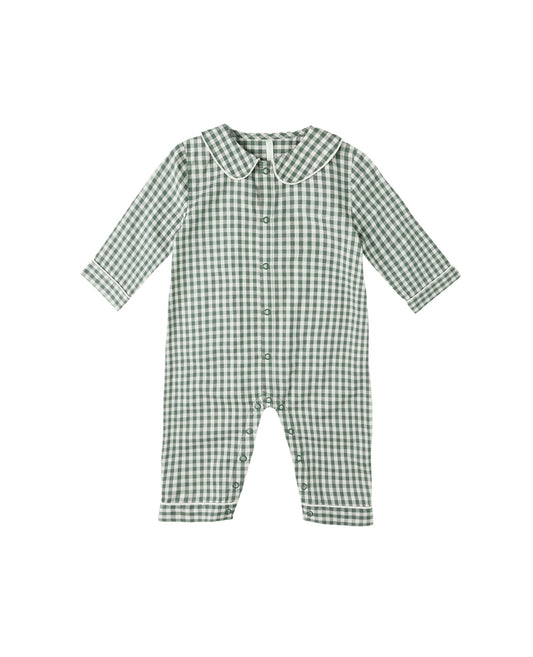 BABY PAJAMA ROMPER || EVERGREEN GINGHAM