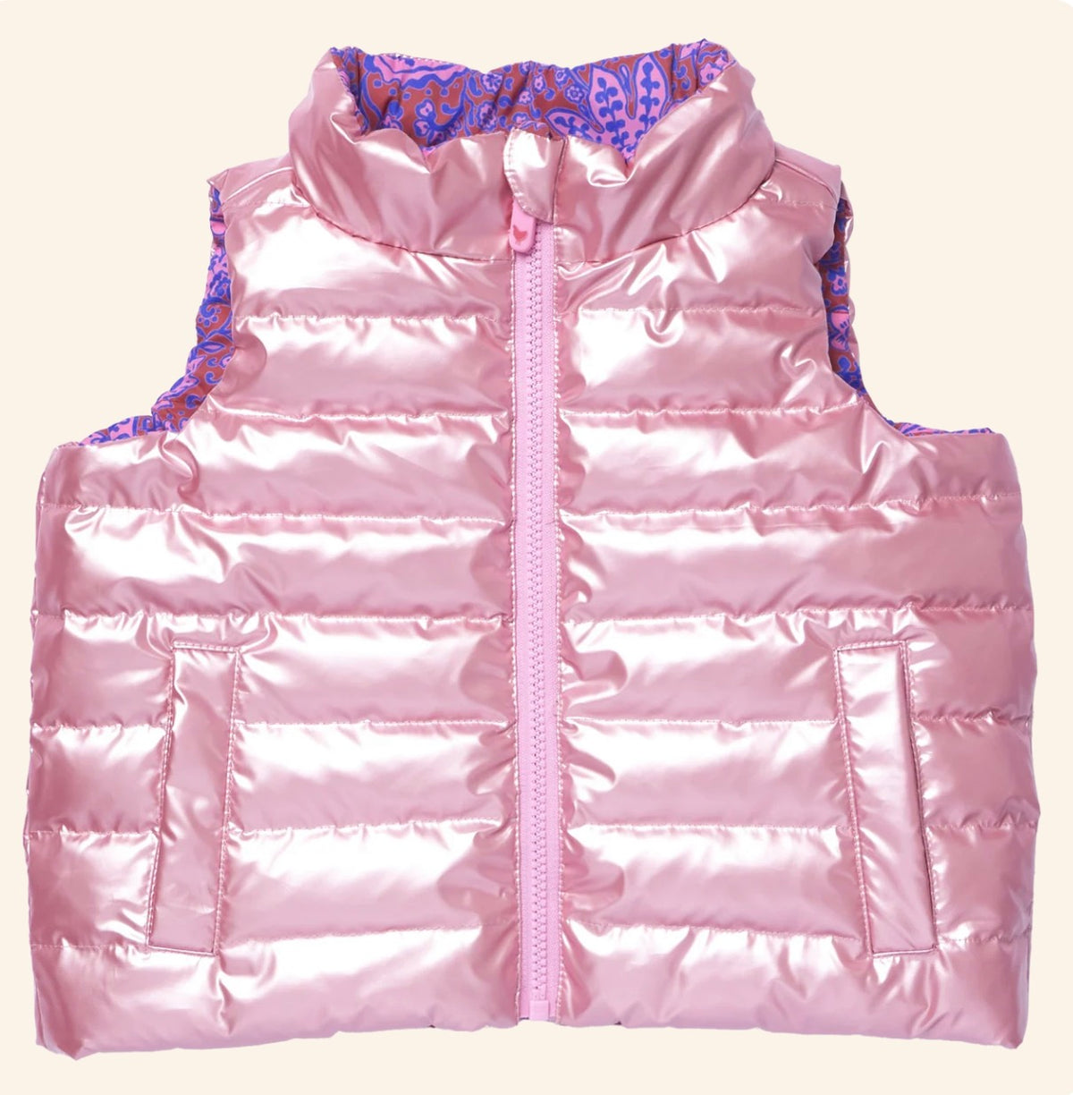 Girls Reversible Riley Vest-Purple Paisley Vines