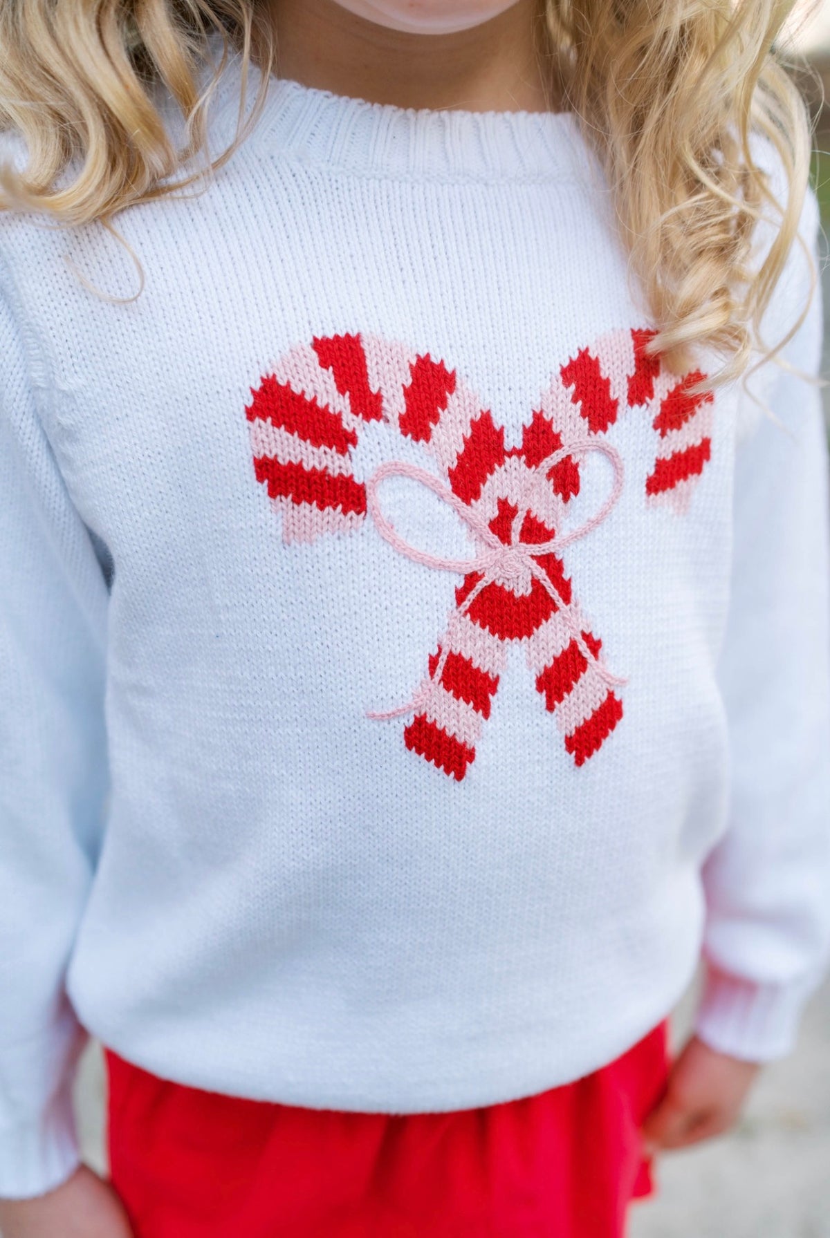 Sterling White Sweater with Red and Pink Candy Cane