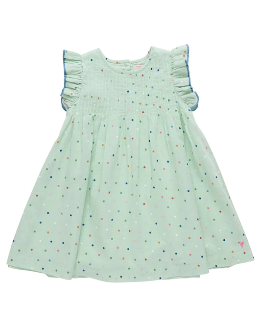 Pink Chicken Girls Jaipur Dress-Pastel Green Polka Dot