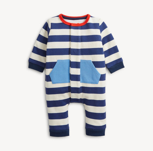 Navy Stripe French Terry Boys Romper