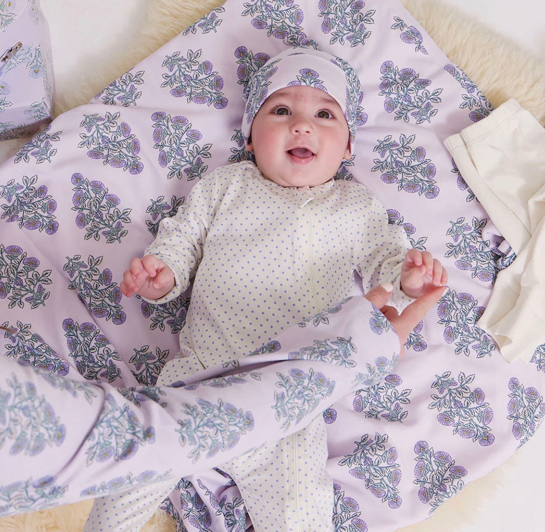 Nesting Box Baby Take Home Set -Lavender Bouquet Floral Blockprint