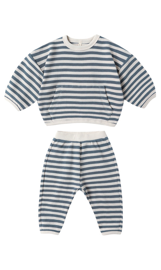 Waffle Slouch Set-Ocean Stripe