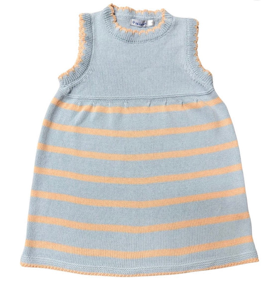 Mi Lucero Sleeveless Stripe Dress for Girls in Light Blue/Tangerine