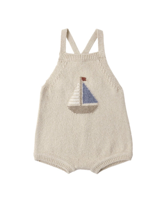 Rylee + Cru Fisher Romper with Sailboat for Baby Boy