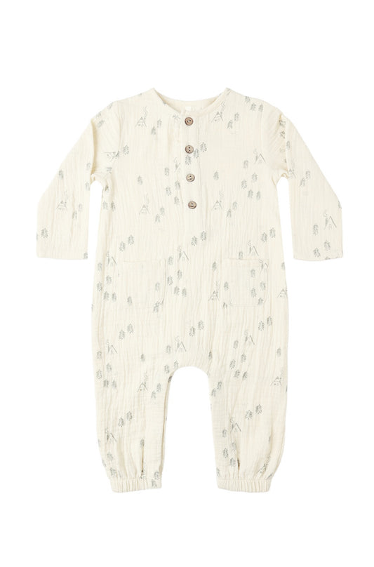 LONG SLEEVE WOVEN JUMPSUIT || WOODS