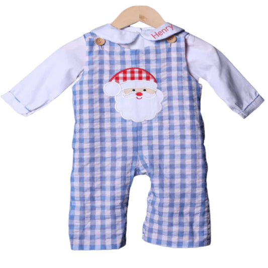 Santa/Reindeer Reversible Applique Gingham Longall