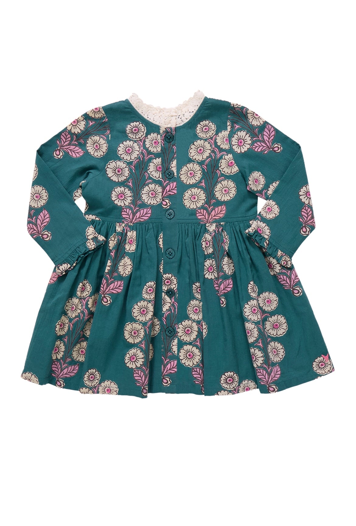 Girls Autumn Dress-Evergreen Buttercup Floral