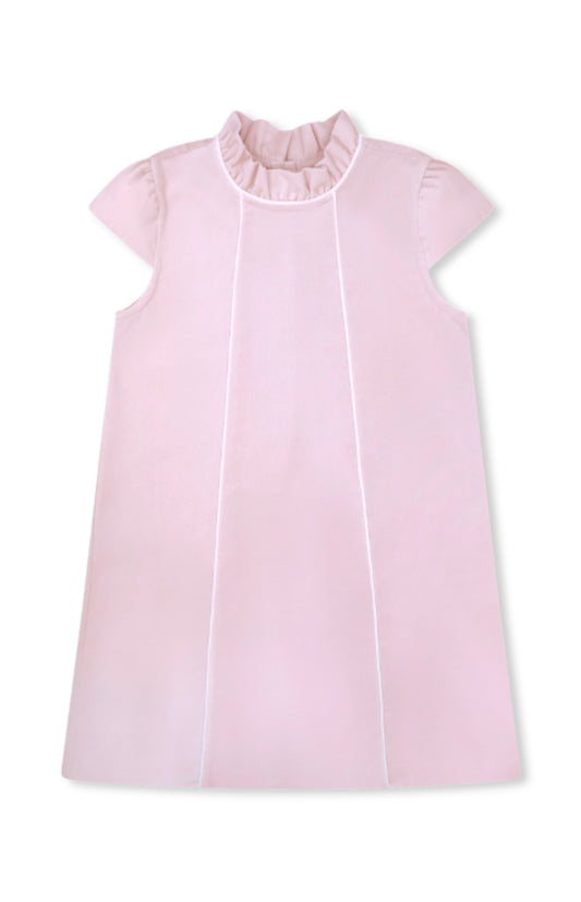 Petite Pink Velvet Dress with Winter White Velvet Piping