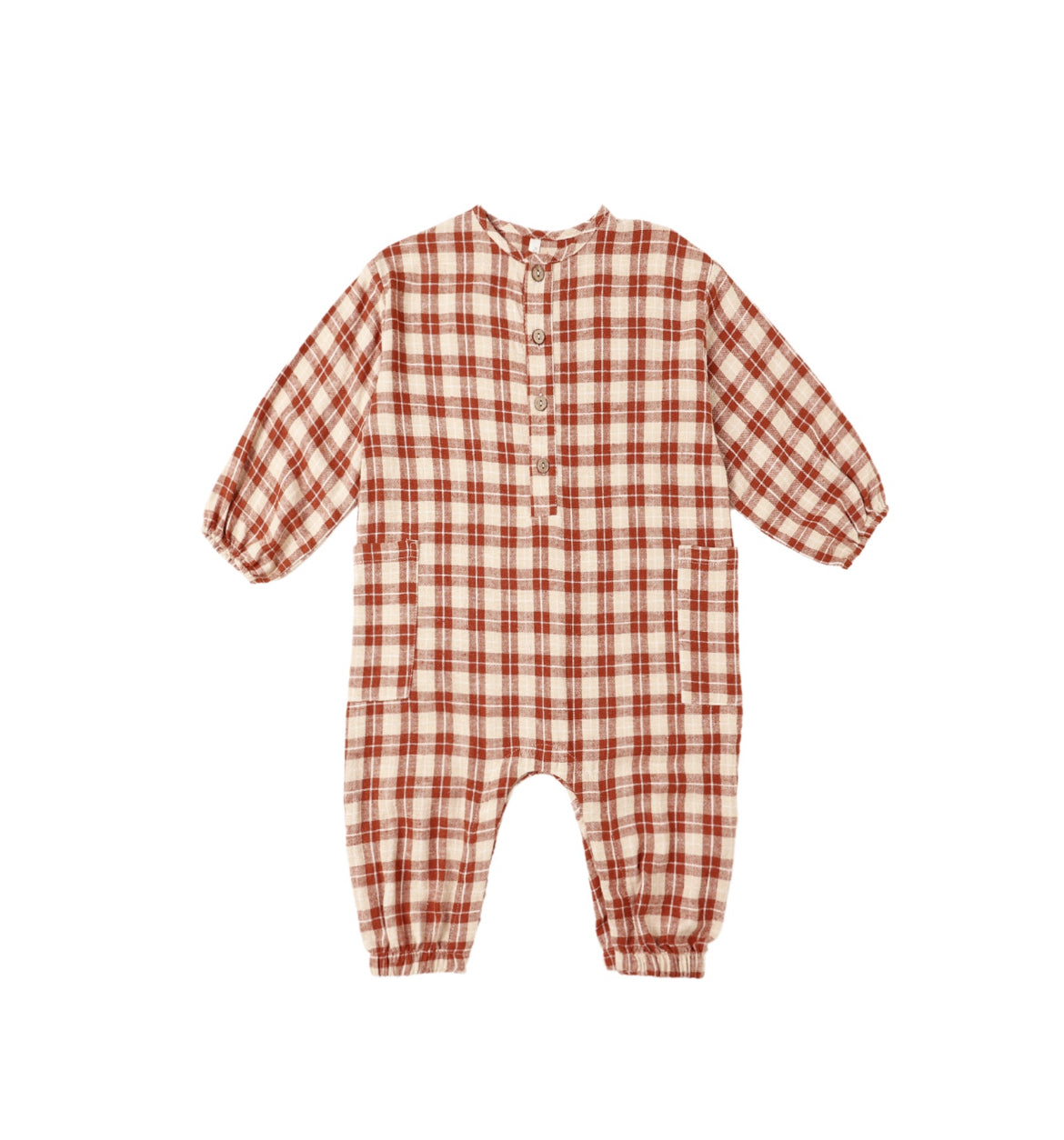 RELAXED WOVEN JUMPSUIT || RED PLAID