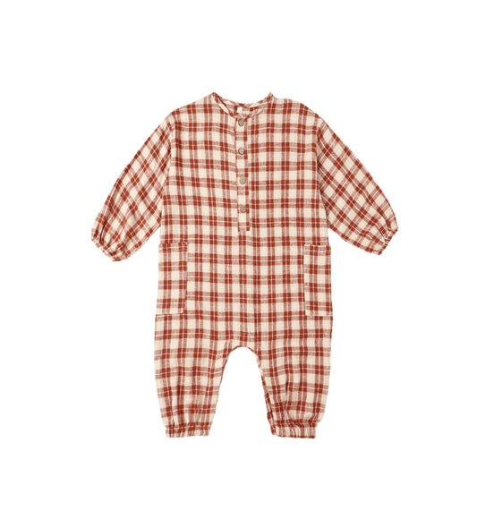 RELAXED WOVEN JUMPSUIT || RED PLAID