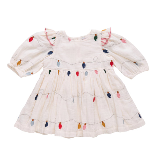 Girls Embroidery Brooke Dress - Christmas Lights