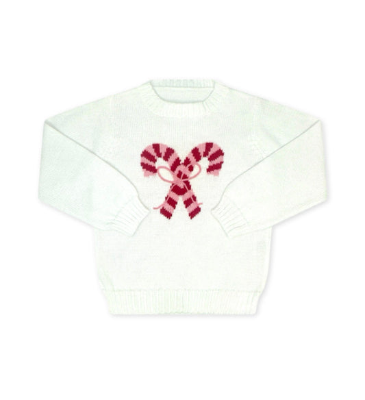 Sterling White Sweater with Red and Pink Candy Cane