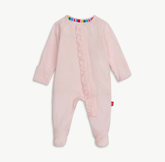 Pin Dot Pink Ruffle Placket Footie