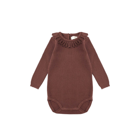 Ruffle Collar Bodysuit-Burgundy