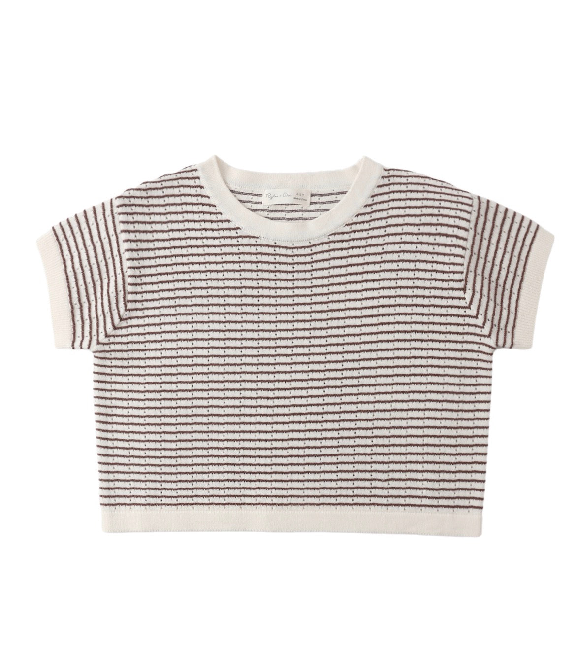 Rylee + Cru Boxy Crop Knit Tee for Girls in Chocolate Stripe
