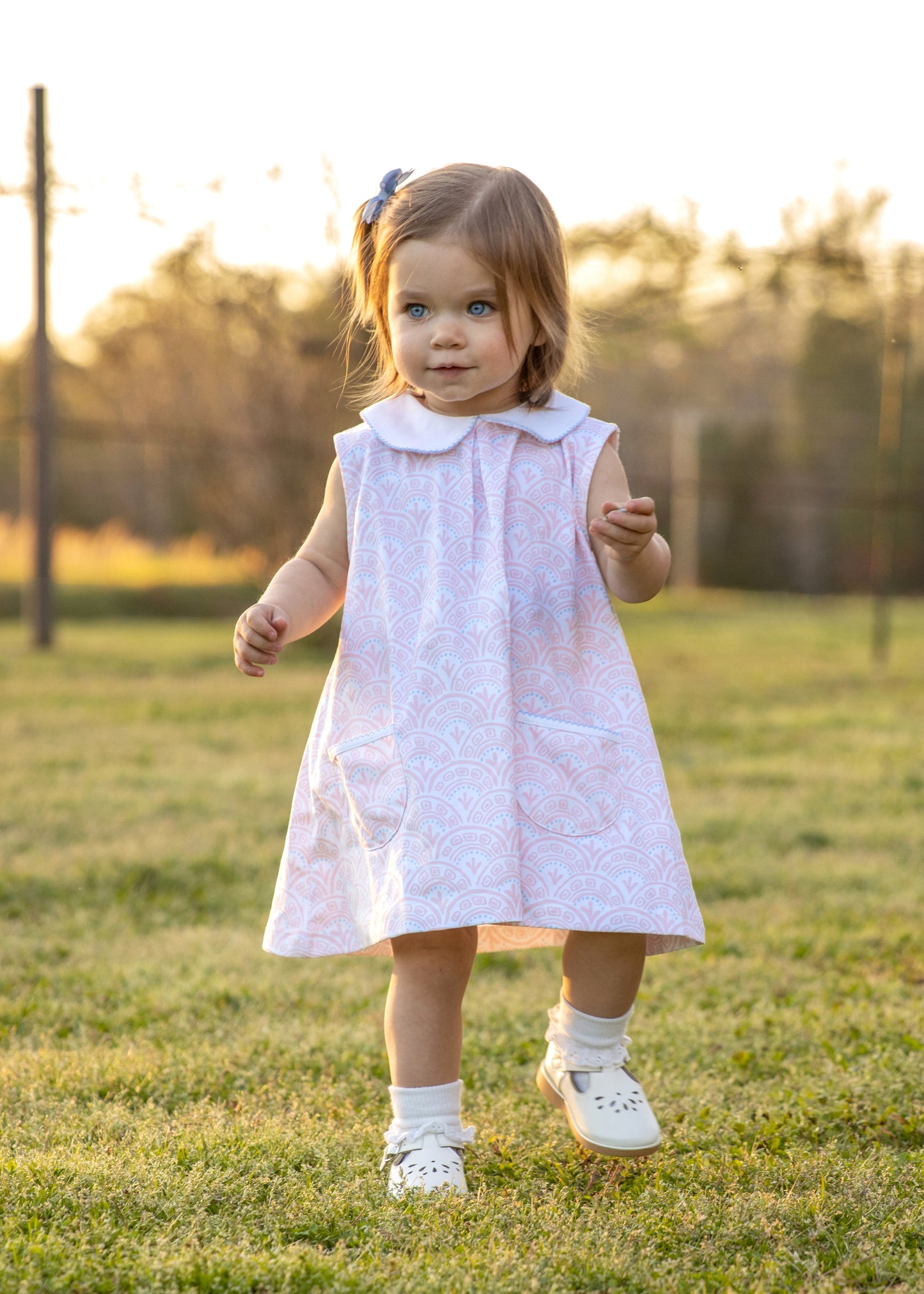 Heyward House Sleeveless Pocket Twirl Dress -Pink Scallop