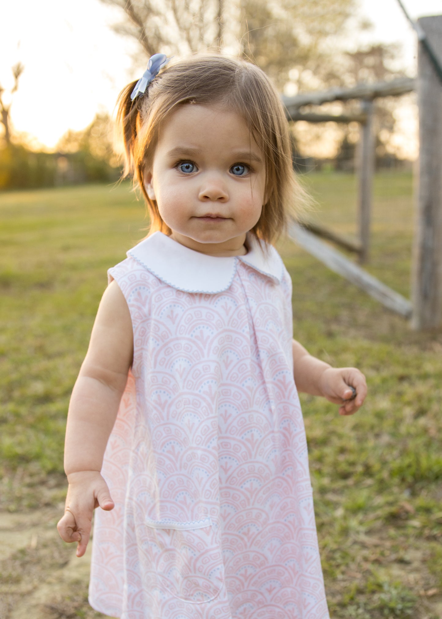 Heyward House Sleeveless Pocket Twirl Dress -Pink Scallop