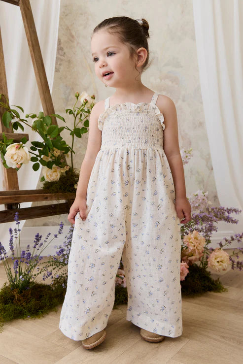 Jamie Kay Organic Cotton Arabella Jumpsuit for Girls in Juniper Fields Blue