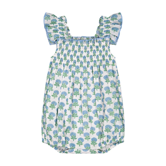 Leila Baby Romper Aqua Floral Block Print