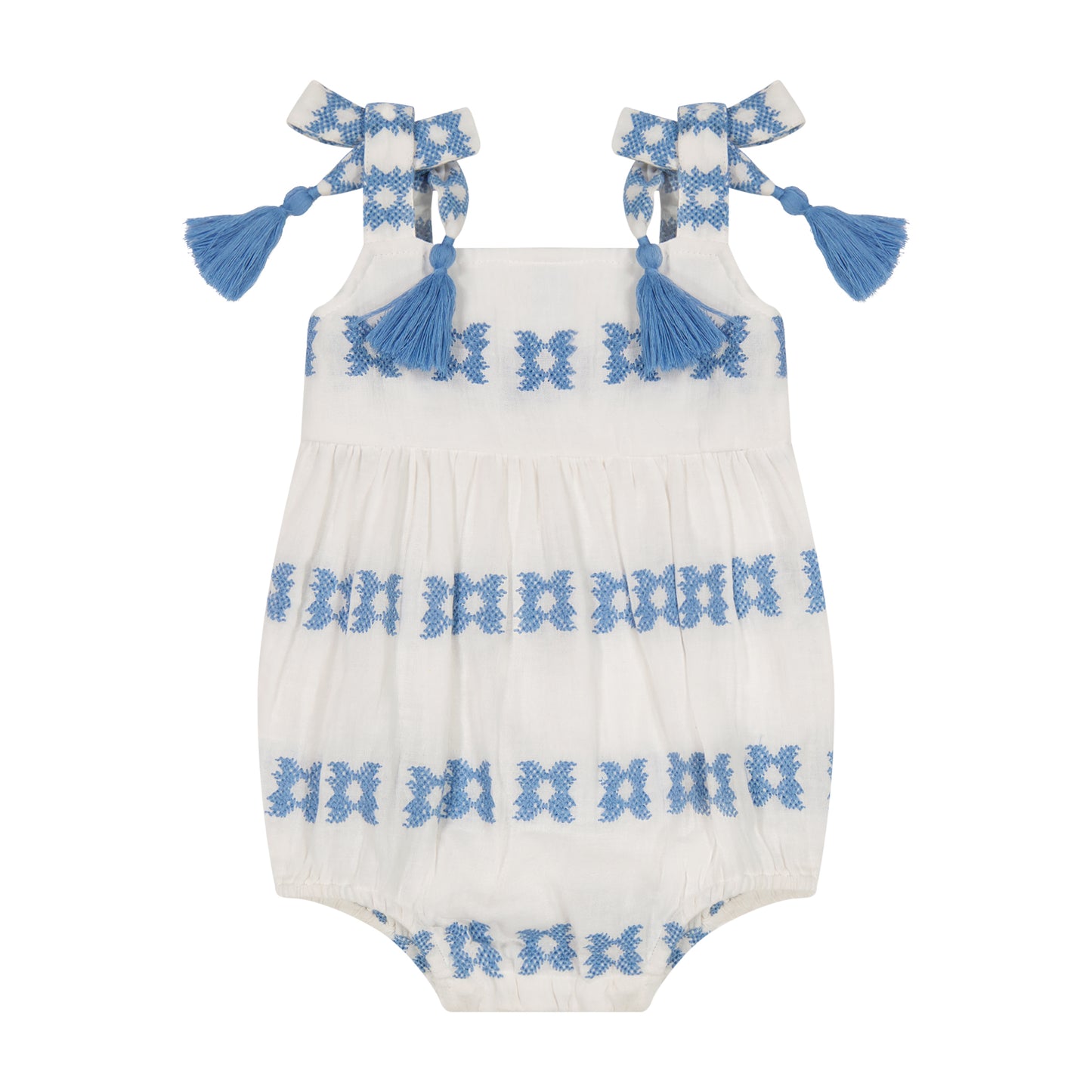 Zoe Baby Romper White Blue Embroidery