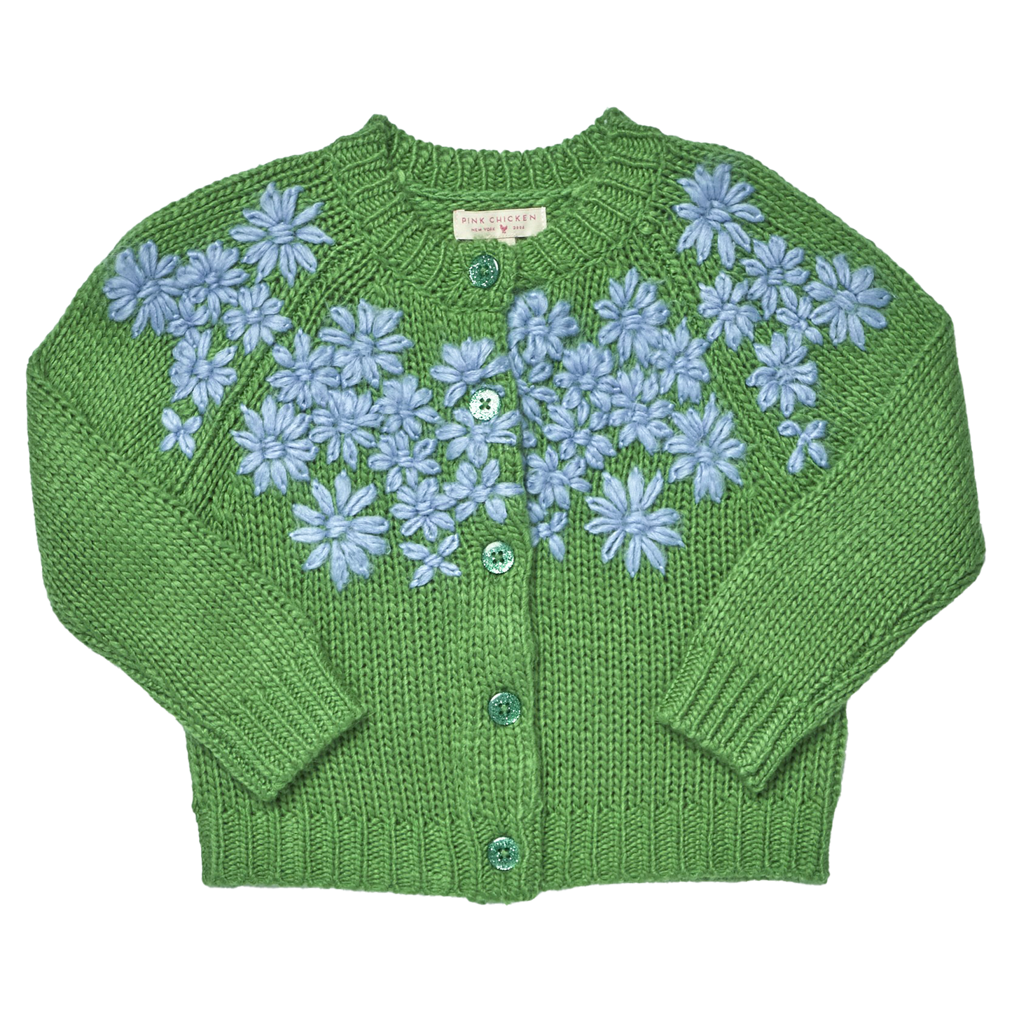 Pink Chicken Girls Blossom Sweater - Blue Flower Embroidery