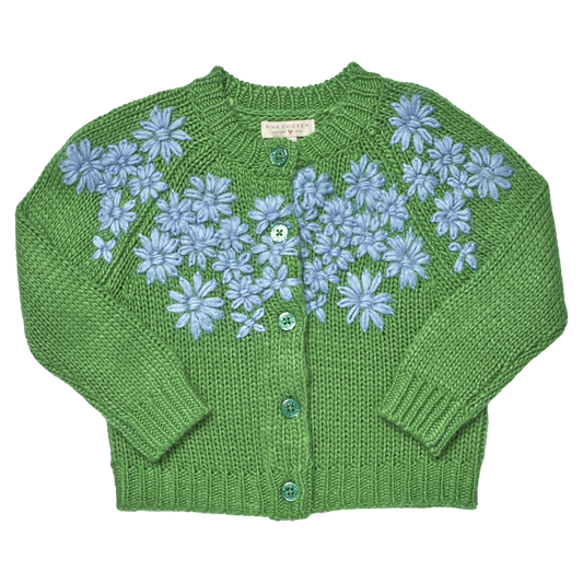 Pink Chicken Girls Blossom Sweater - Blue Flower Embroidery