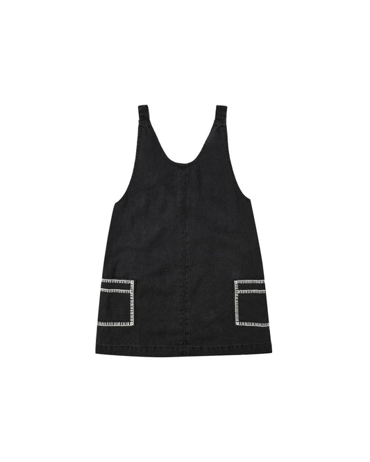 V-NECK OVERALL DRESS || WASHED BLACK