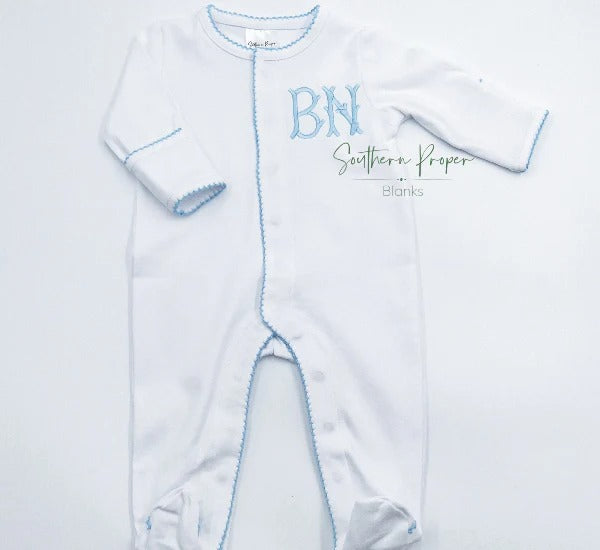 White w/Blue Picot Trim Footie