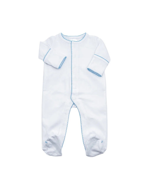White w/Blue Picot Trim Footie