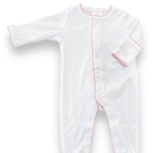 White w/Pink Picot Trim Footie