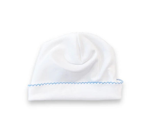 White w/Blue Picot Trim Hat