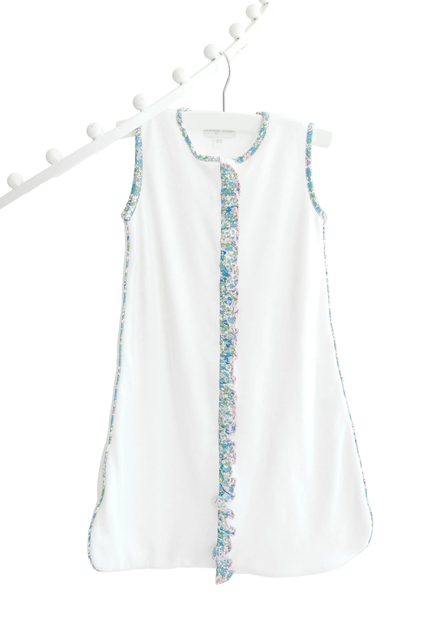 Terry Tots Sleep Sack - White w/ Blue Floral Trim