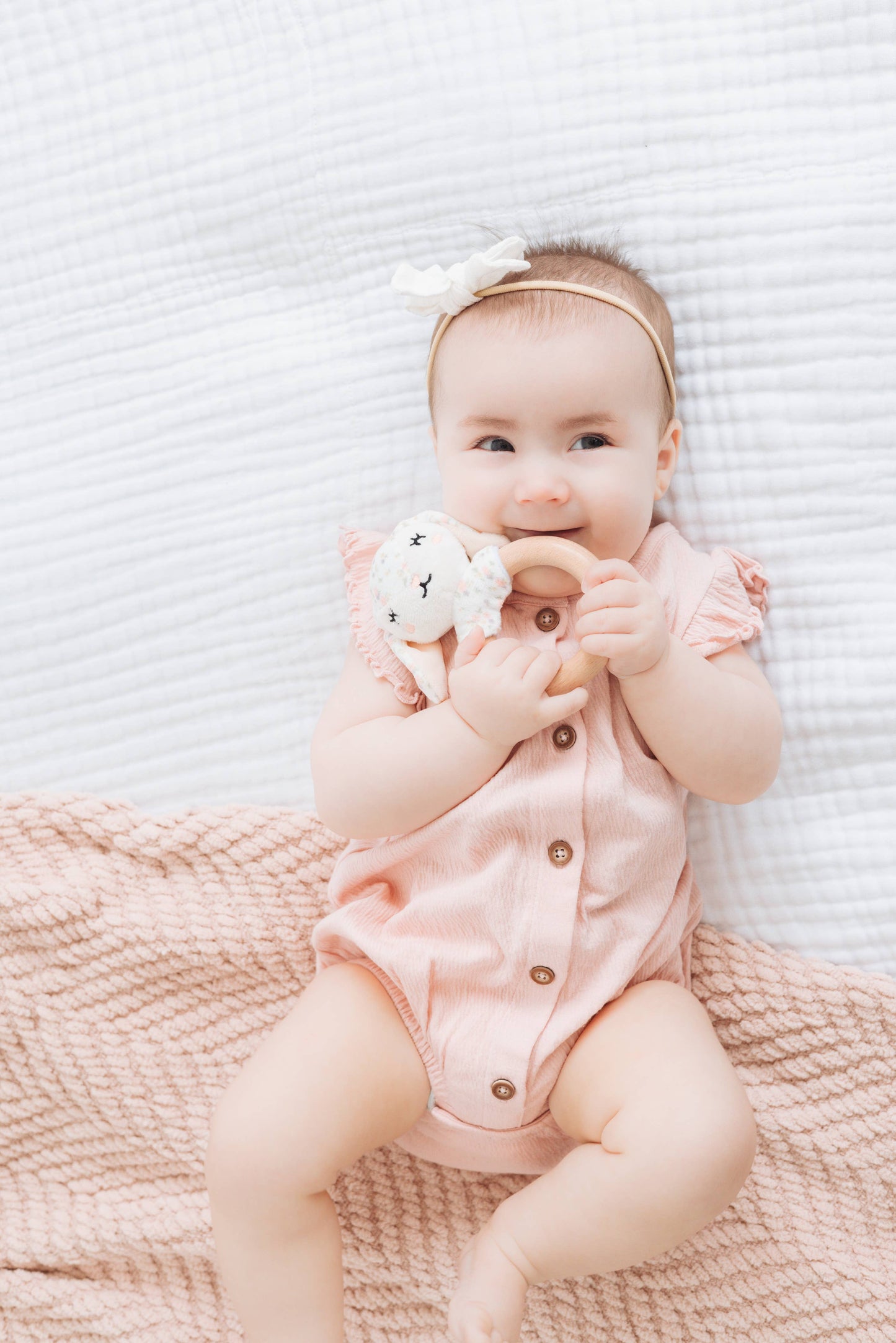 Floral Bunny Wooden & Plush Baby Teether