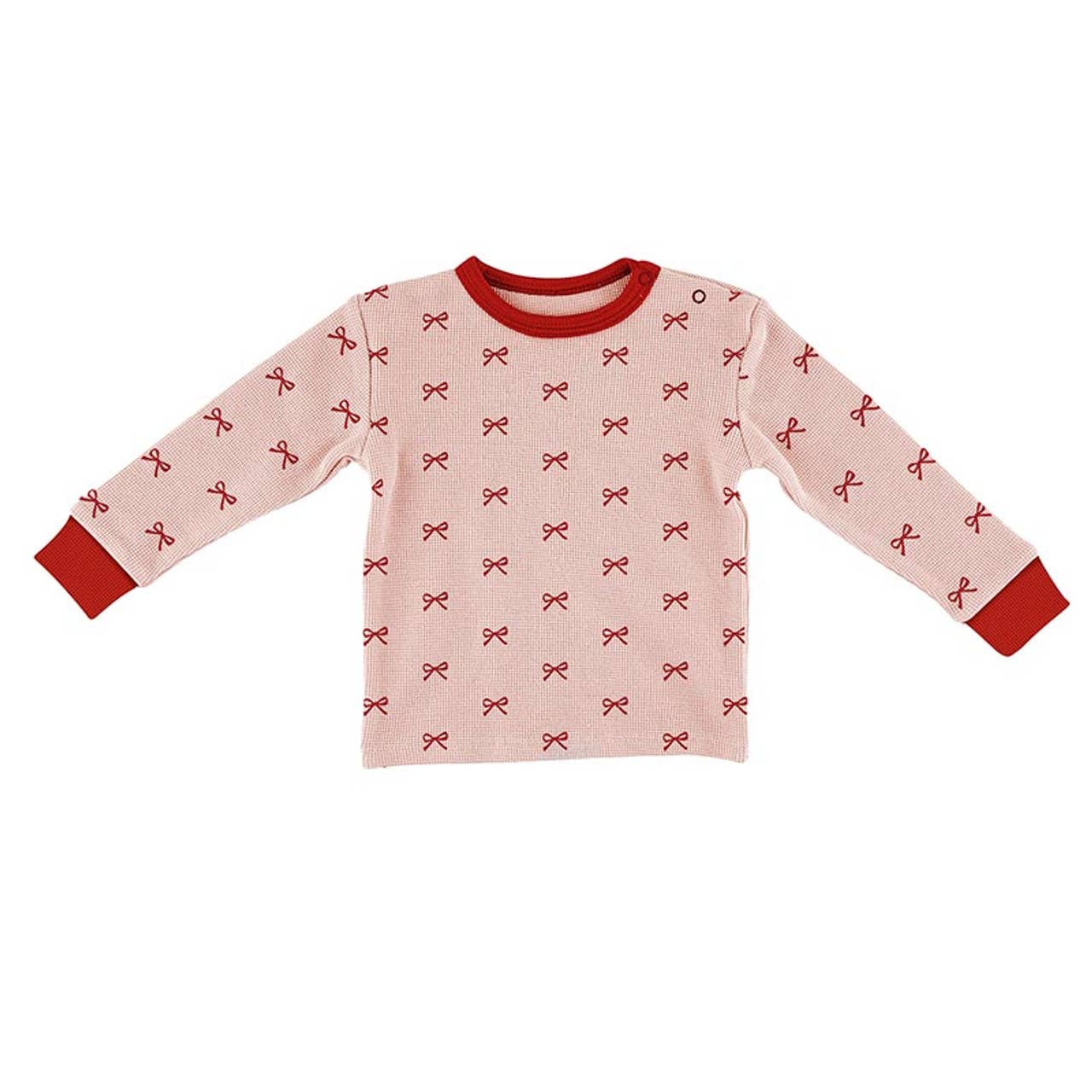 Waffle Knit Two-Piece Pajama Set - Red Bows