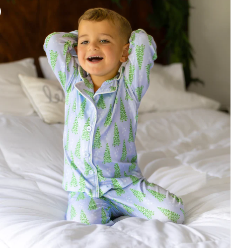 Christmas 2025 Pajamas- Blue Christmas Tree- Button Down